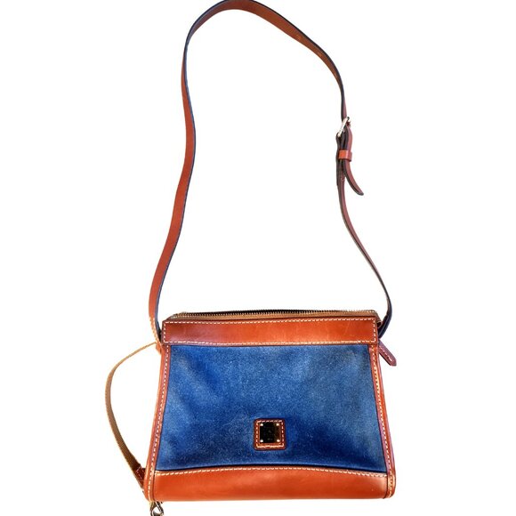 Vintage Authentic Dooney & Bourke Two-Tone Blue Suede Leather Shoulder Purse - Picture 1 of 6
